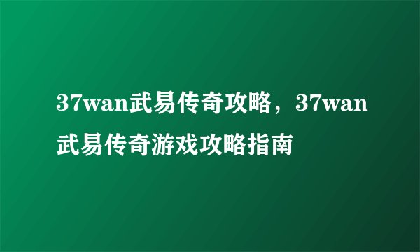37wan武易传奇攻略，37wan武易传奇游戏攻略指南