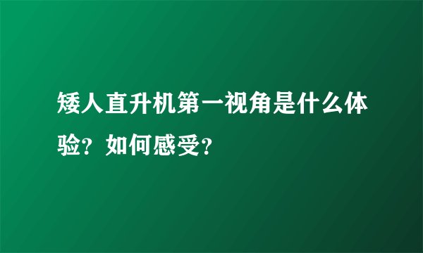 矮人直升机第一视角是什么体验？如何感受？