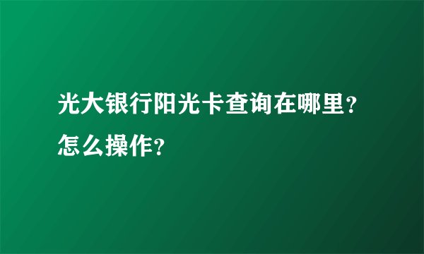 光大银行阳光卡查询在哪里？怎么操作？