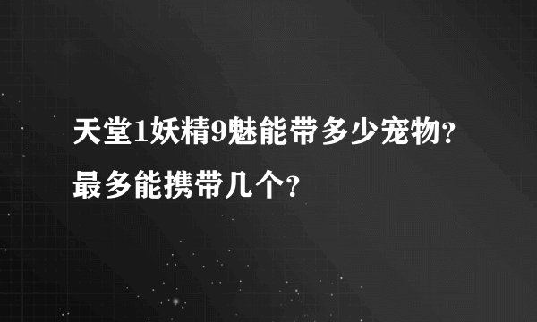 天堂1妖精9魅能带多少宠物？最多能携带几个？