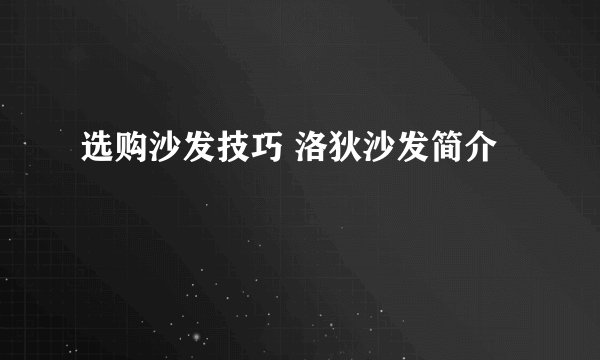 选购沙发技巧 洛狄沙发简介