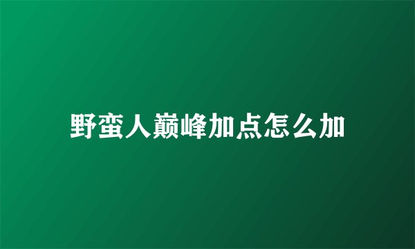 野蛮人巅峰加点怎么加