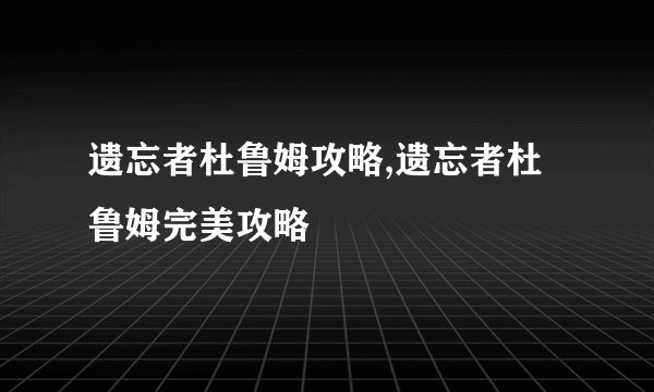遗忘者杜鲁姆攻略,遗忘者杜鲁姆完美攻略