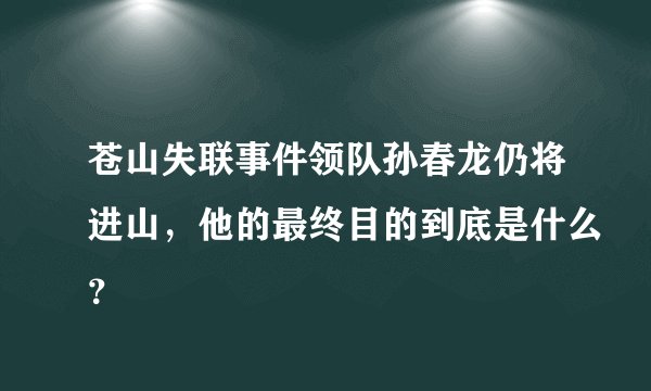 苍山失联事件领队孙春龙仍将进山，他的最终目的到底是什么？