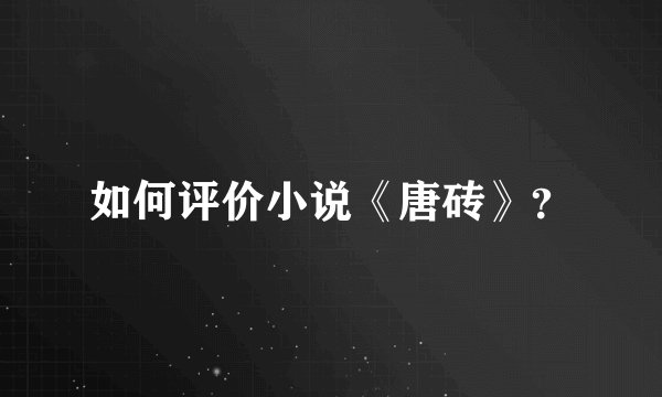 如何评价小说《唐砖》？
