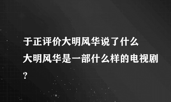 于正评价大明风华说了什么 大明风华是一部什么样的电视剧?