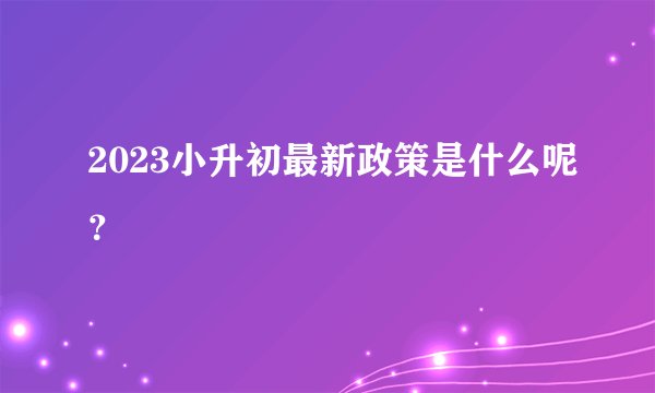 2023小升初最新政策是什么呢？