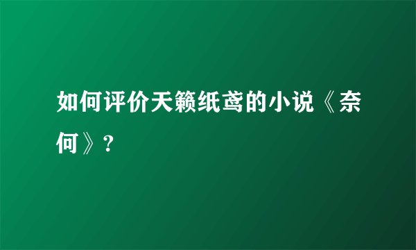 如何评价天籁纸鸢的小说《奈何》?