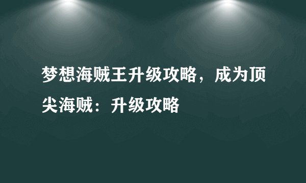 梦想海贼王升级攻略，成为顶尖海贼：升级攻略