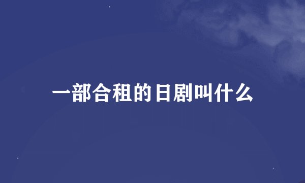 一部合租的日剧叫什么