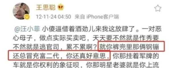 王思聪发文力挺汪小菲：这次挺爷们