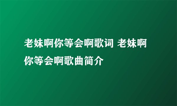 老妹啊你等会啊歌词 老妹啊你等会啊歌曲简介