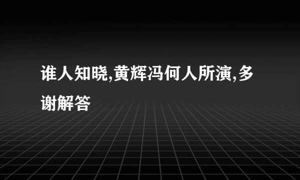 谁人知晓,黄辉冯何人所演,多谢解答