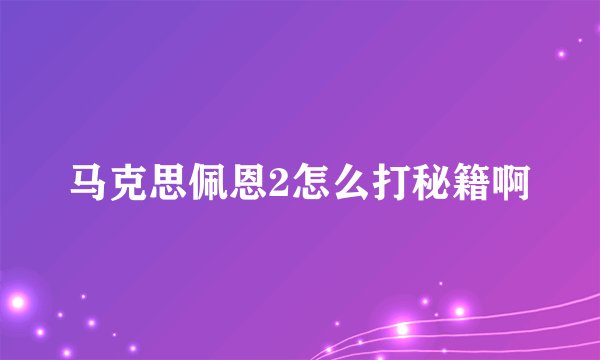 马克思佩恩2怎么打秘籍啊