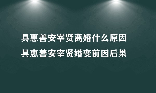 具惠善安宰贤离婚什么原因 具惠善安宰贤婚变前因后果