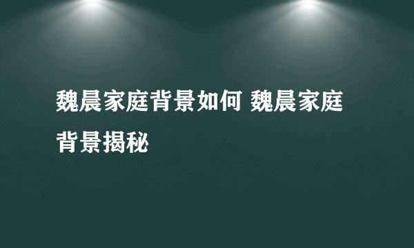 魏晨家庭背景如何 魏晨家庭背景揭秘
