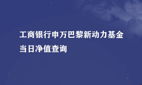 工商银行申万巴黎新动力基金当日净值查询