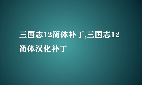 三国志12简体补丁,三国志12简体汉化补丁