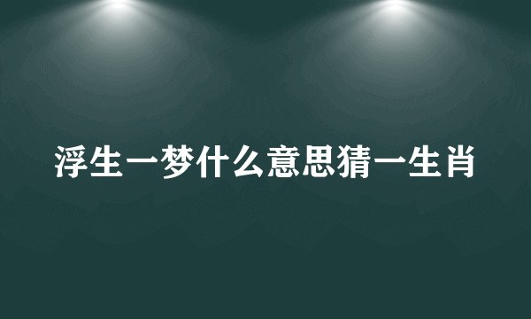 浮生一梦什么意思猜一生肖