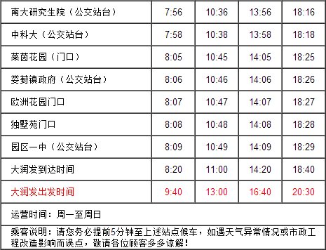 求苏州东环路大润发（前百润发）免费班车时间表