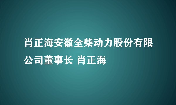 肖正海安徽全柴动力股份有限公司董事长 肖正海